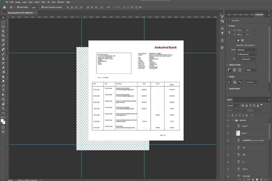 Modèle Word et PDF de relevé de compte IndusInd Bank pour l'Inde template Modèle Word et PDF de relevé de compte IndusInd Bank pour l'Inde template